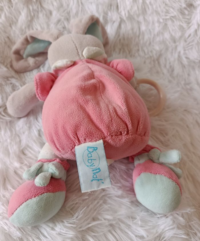 Doudou lapin pantin d activités - Gris, rose et bleu - Baby Nat - photo numéro 2