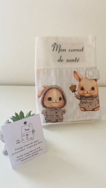 Protège carnet de santé personnalisable bébé enfant prénom lapins duo