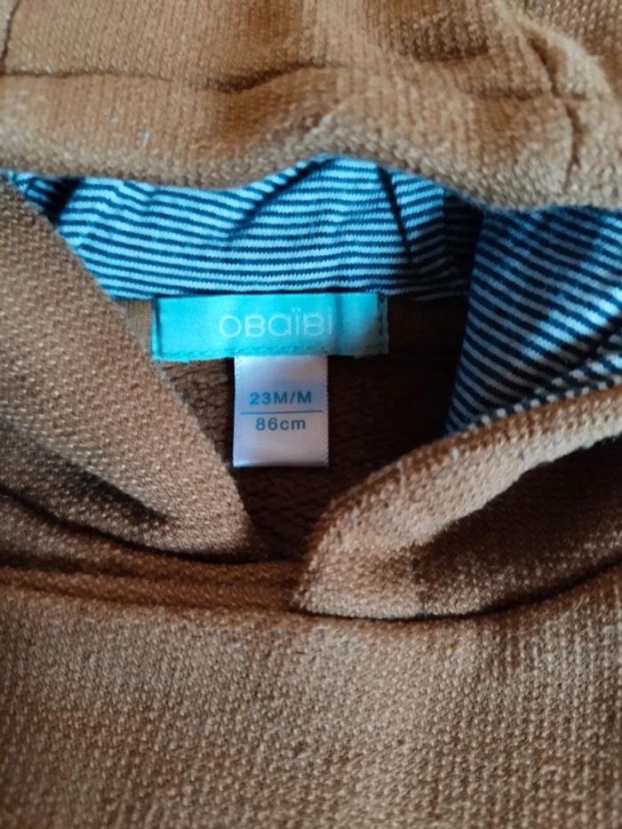 Pull à capuche obaibi marron taille 2 ans - photo numéro 2