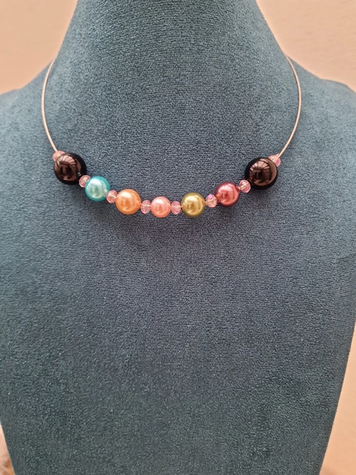 Parure Bijoux Acier Grosses Perles Multicolore - photo numéro 4