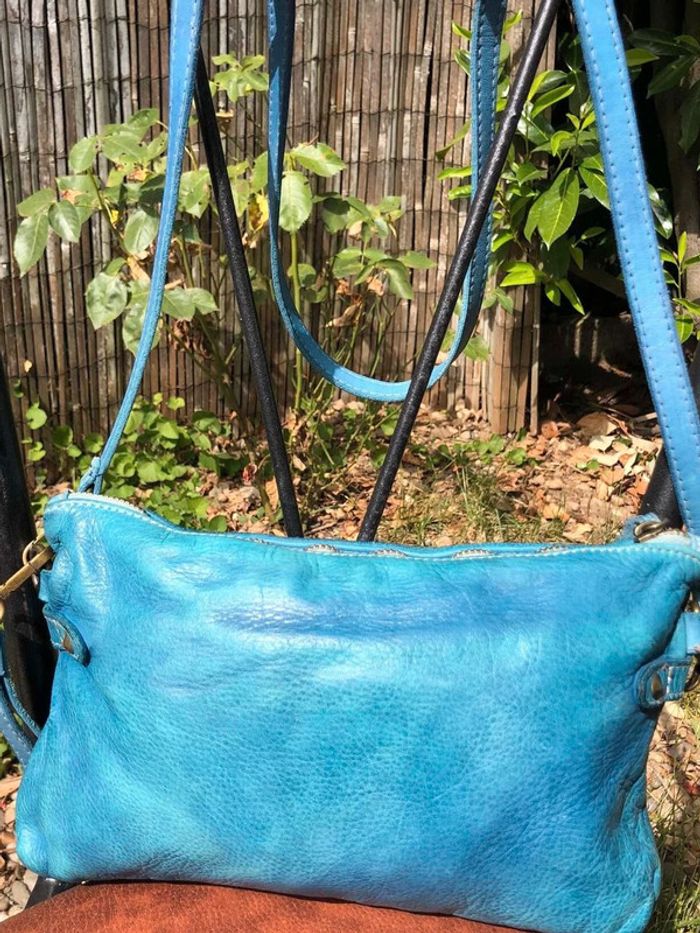 👜 Sac à main pochette bleu turquoise à bandoulière - 100% Cuir - photo numéro 8