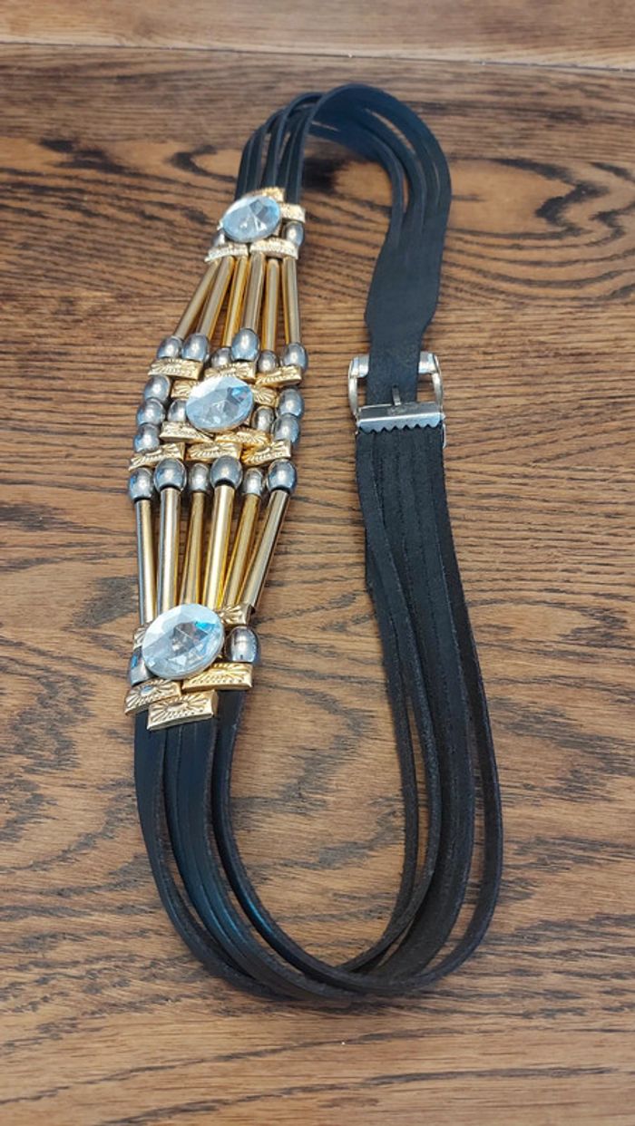 Ceinture en cuir noir avec application 90cm - photo numéro 13