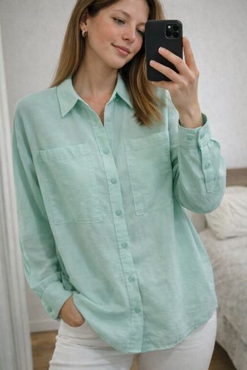 Chemise blouse Primark vert d’eau menthe T38 fluide oversize poches