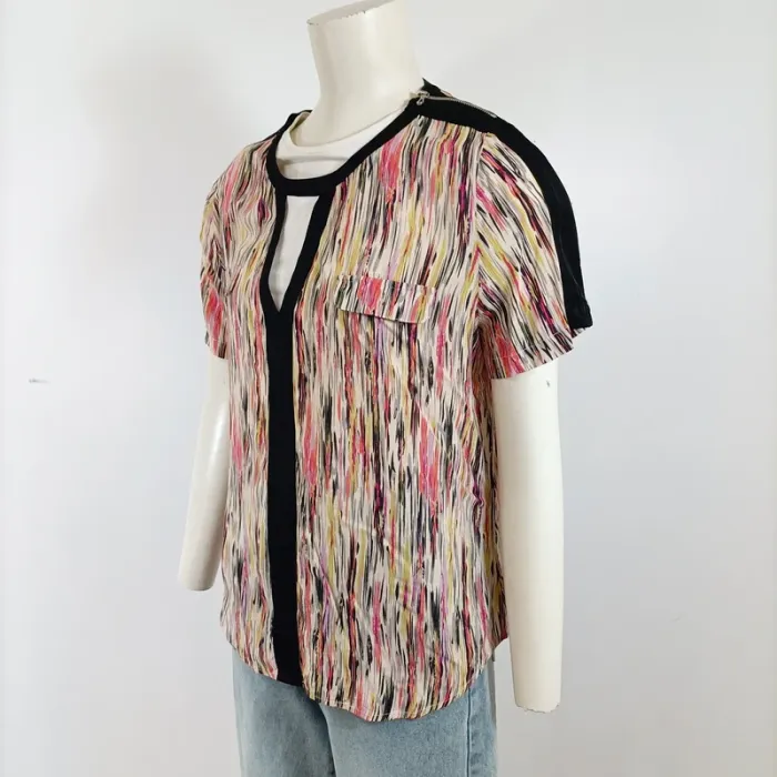 Blouse Chattawak fluide multicolore col goutte, empiècements contrastés, T40 A1573 - photo numéro 8