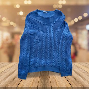 Pull Cache Cache - Grosse Maille Torsadée Bleu Électrique