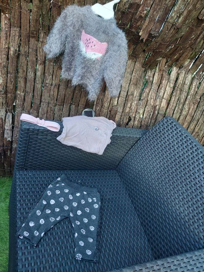 Ensemble 4 pièces gris rose pull tout douxense