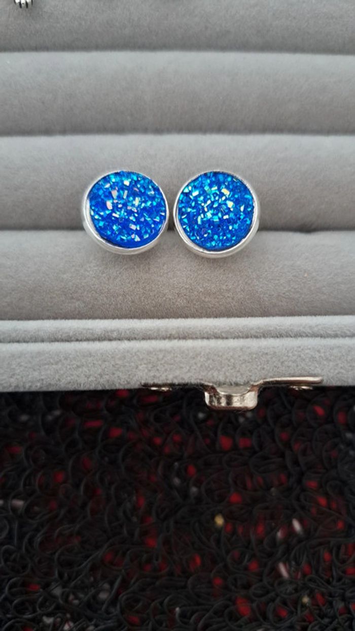 Boucles d'oreilles brillante bleu - photo numéro 3