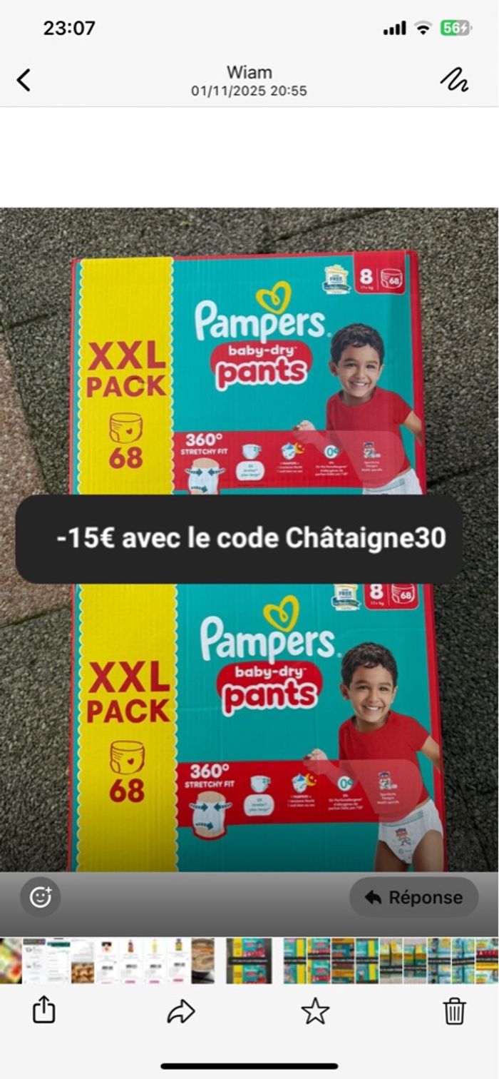 2 cartons de couches Pampers taille 8