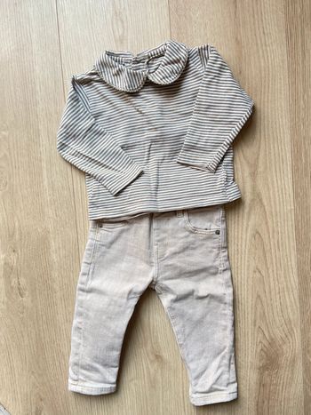 Tenue beige jean Zara et haut col Claudine 12 mois