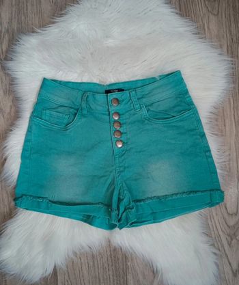 Short taille haute turquoise femme