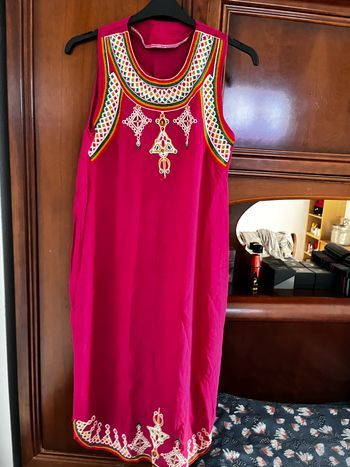 Robe kabyle brodé, mi longue pour femme, tissu coton