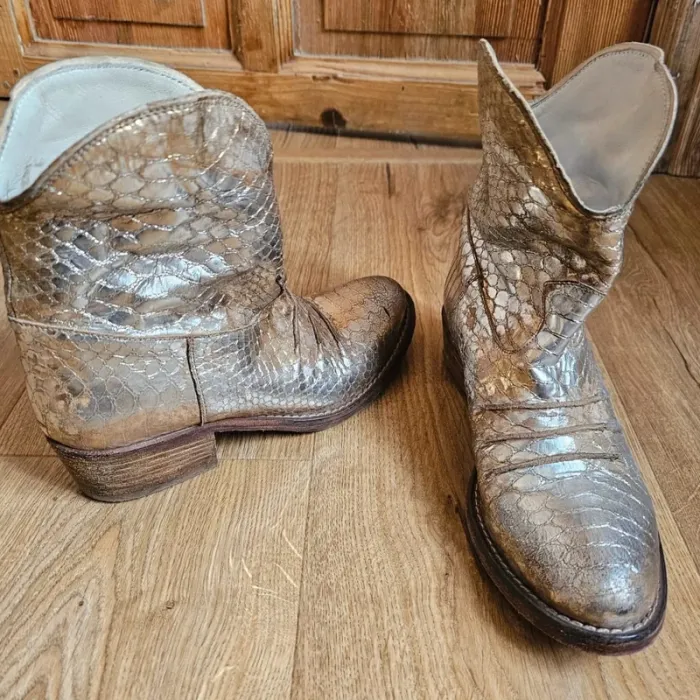 Boots Vintage cuir italien gold Strategia cowboy - photo numéro 8