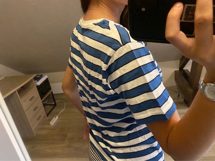t-shirt rayé bleu et blanc, gémo, taille 14 ans XS - photo numéro 6