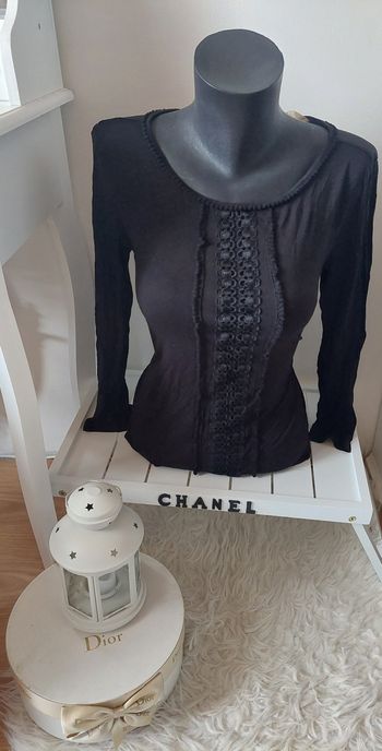 Blouse noire broderie H&M T38 TBE 🖤