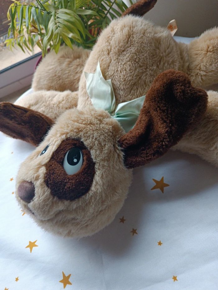 Peluche plush chien dog pound puppy Big grande beige Brown marron crème tâche cuddle allongé couché - photo numéro 4