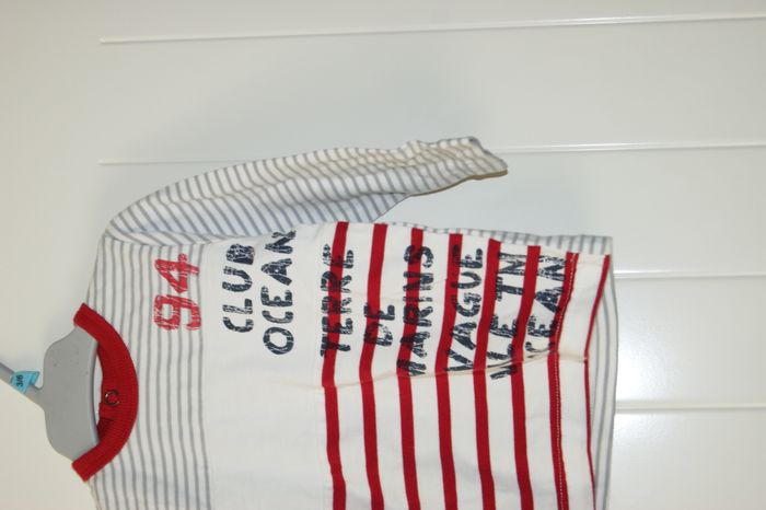 👶 T-shirt manches longues bébé garçon 6 mois – rayé écru/gris/rouge - photo numéro 4