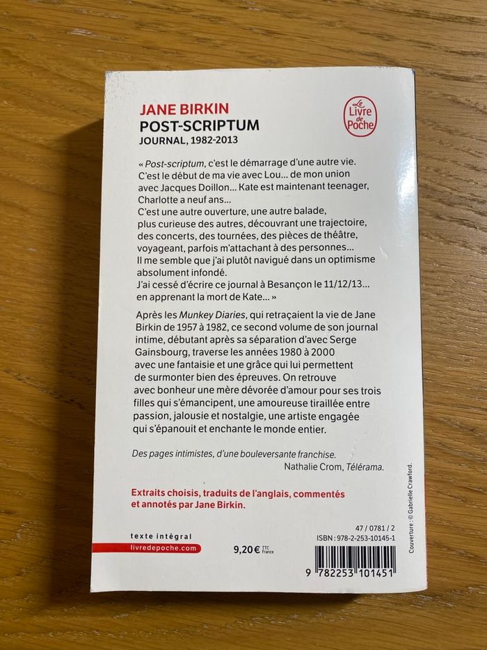 Livre Post-Scriptum Journal 1982-2013 de Jane Birkin - photo numéro 4