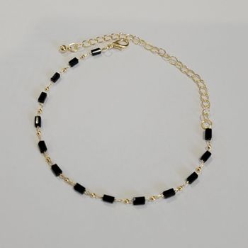 CHAINE CHEVILLE DOREE PERLES NOIRES ! NEUVE