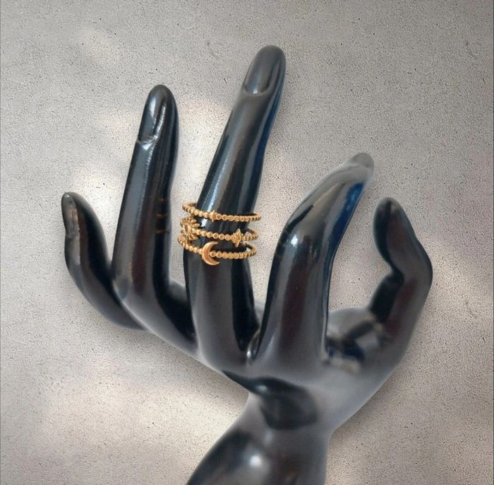 Bague ajustable trois rangs en acier inoxydable dorée neuve - photo numéro 2