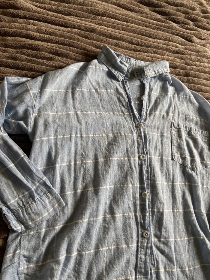 Chemise courte old money school bleu turquoise clair rayure blanc - photo numéro 3