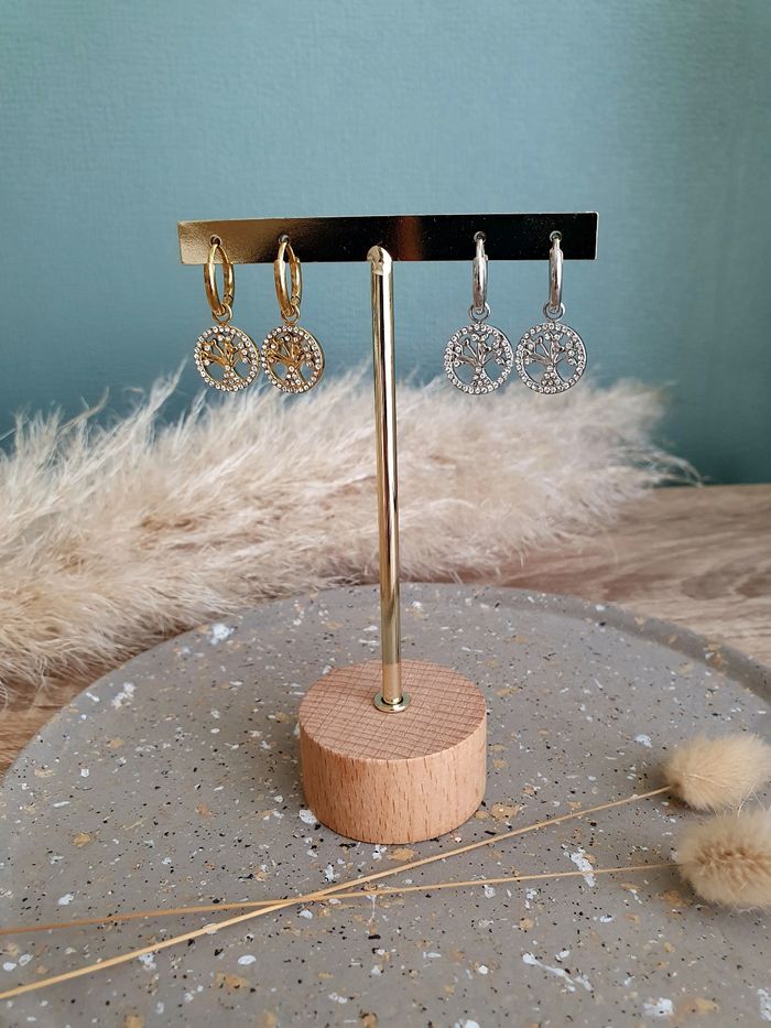 Boucles d'oreilles Arbre de vie argenté - photo numéro 2
