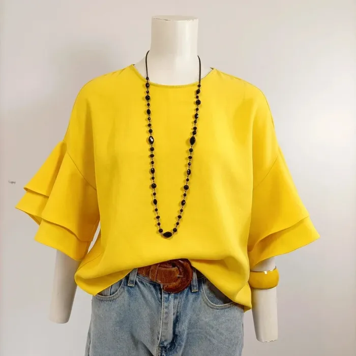 Top jaune Zara Woman à manches à volants style pop chic taille XS A619 - photo numéro 2
