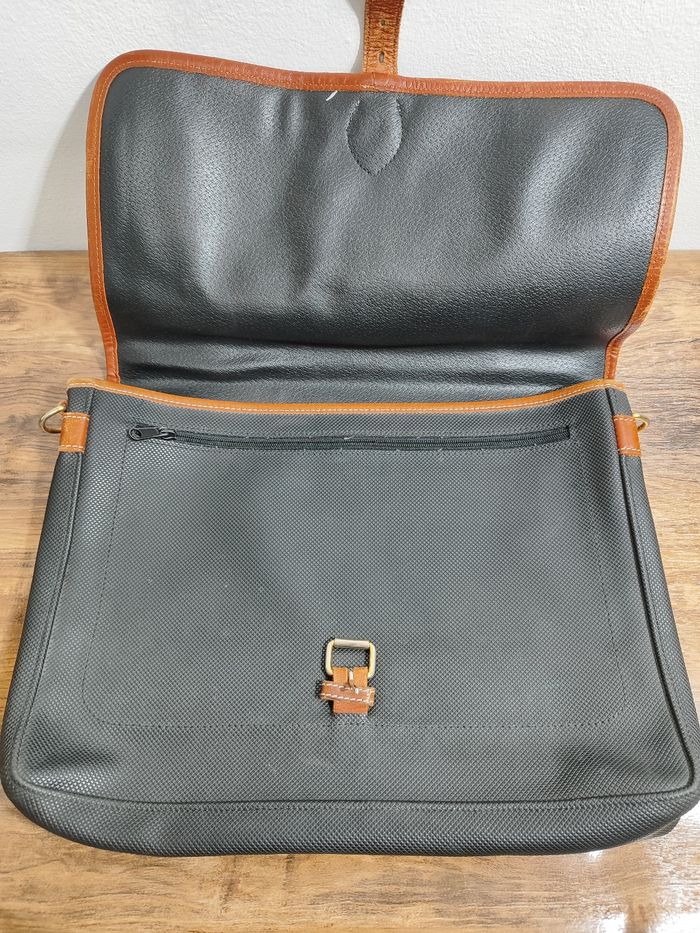 Malette porte document Longchamp vintage en cuir noir et marron - photo numéro 8