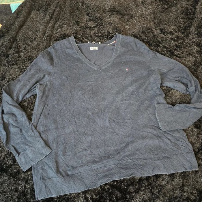 Pull Col v bleu marine pima coton  tommy hilfiger - photo numéro 4