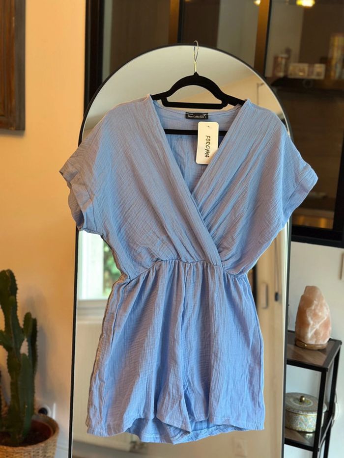Combishort oversize bleu gaze de coton – Neuf T.U