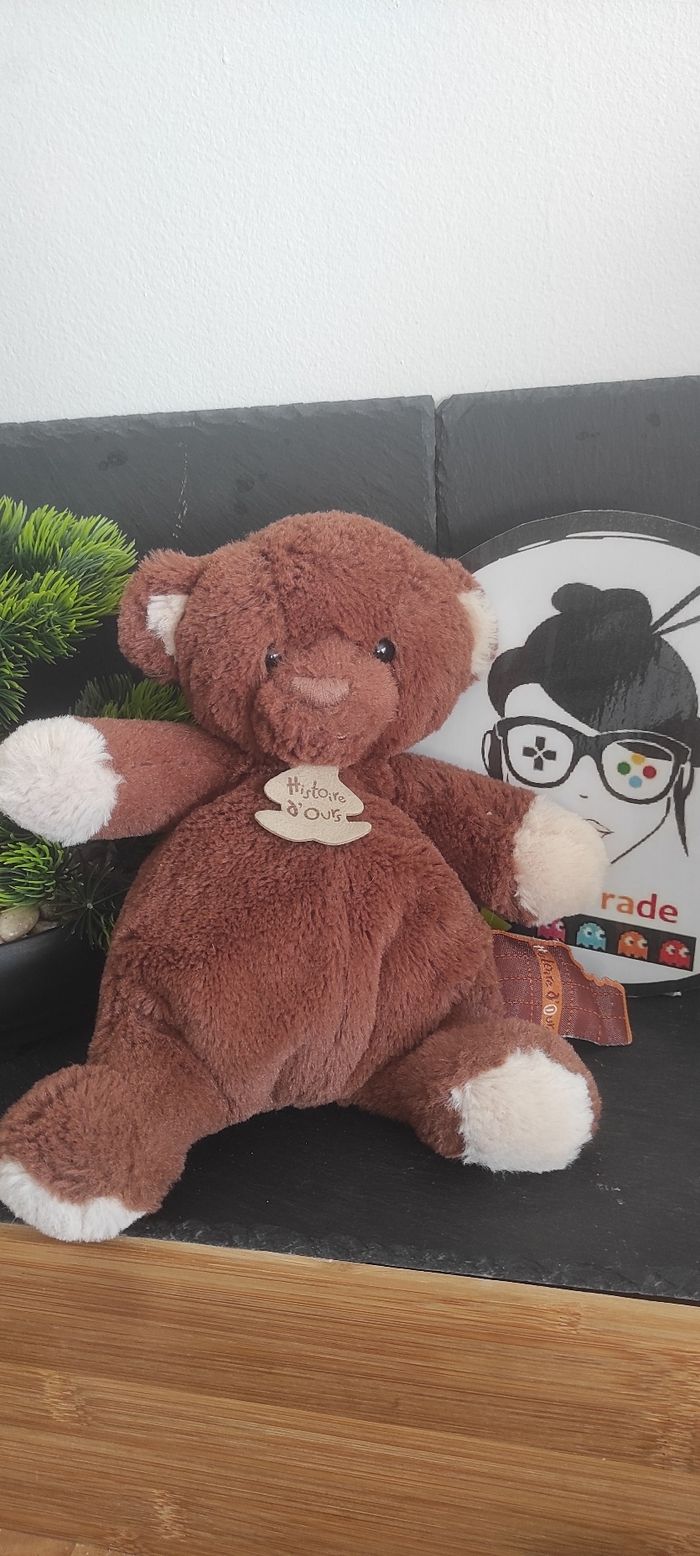Peluche ours Histoire d'ours chocolat noir tablette beige crème