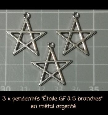 3 x pendentifs GF "Étoile à 5 branches - pentagramme" en métal argenté