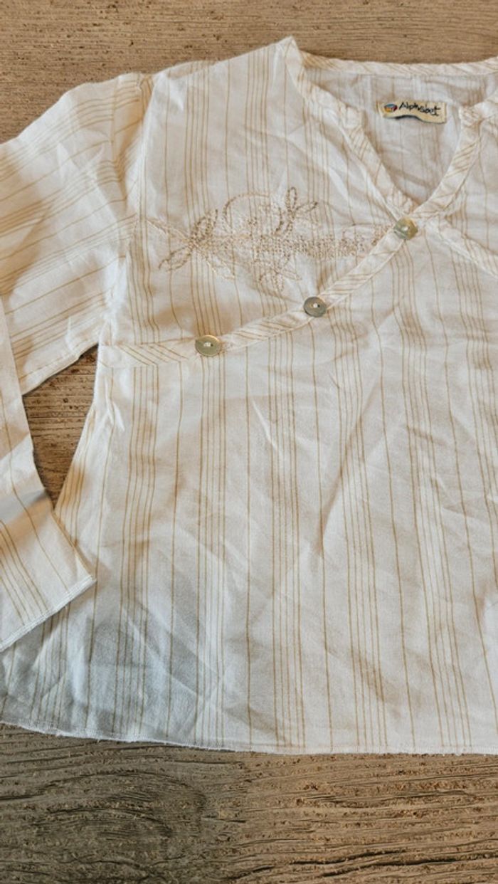 Blouse classique à manches longues, blanche lignée, Alphabet, 6 ans - photo numéro 4