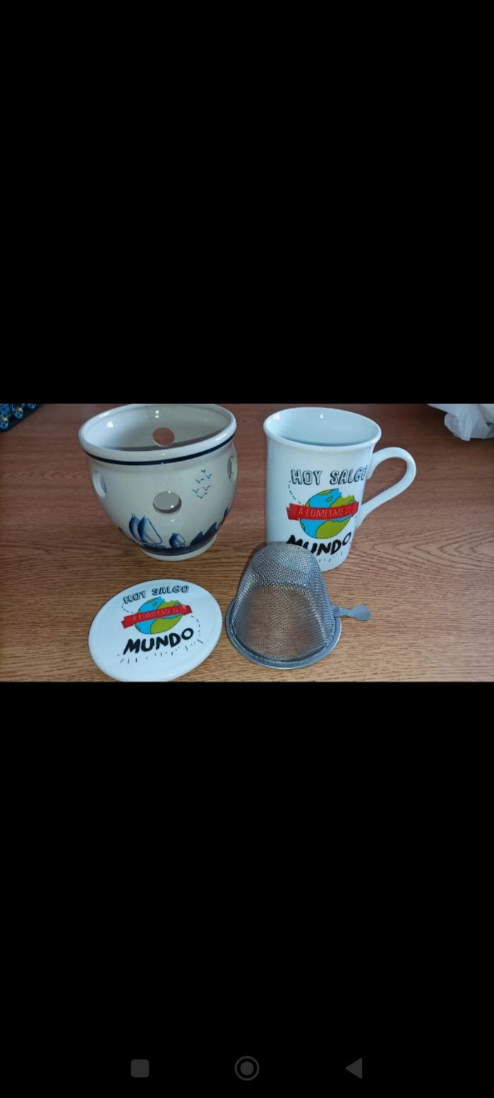 Lot de 2 tasses en porcelaine (mugs) motif floral+ tasse à infusion tisane - photo numéro 5