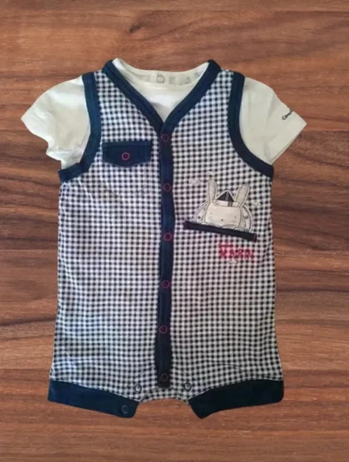 Ensemble salopette combishort + t-shirt Coudémail 6 mois