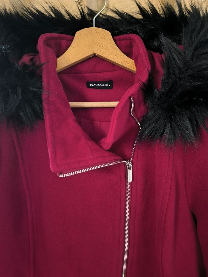 Manteau Cache-Cache Rouge Bordeaux capuche noire comme neuf Taille 42 - photo numéro 3