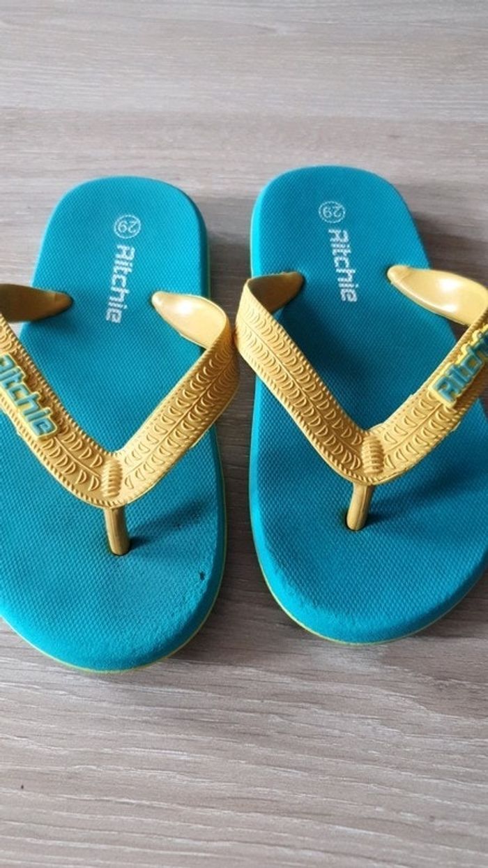 claquettes bleu turquoise et jaune Ritchie - photo numéro 2