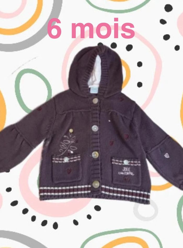 Gilet à capuche doublée jersey aubergine 6 mois - Cadet Rousselle
