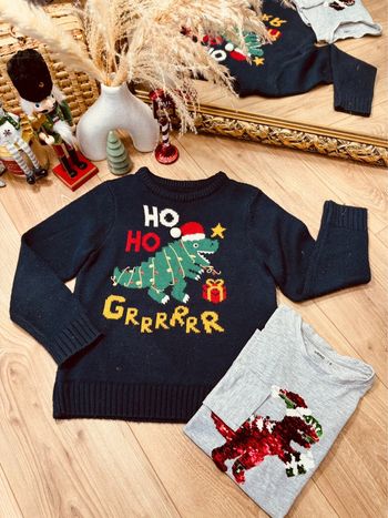 Taille 8 ans pull et teeshirt Noël garçon Inextenso Gemo bleu gris * dinosaures * 🎄