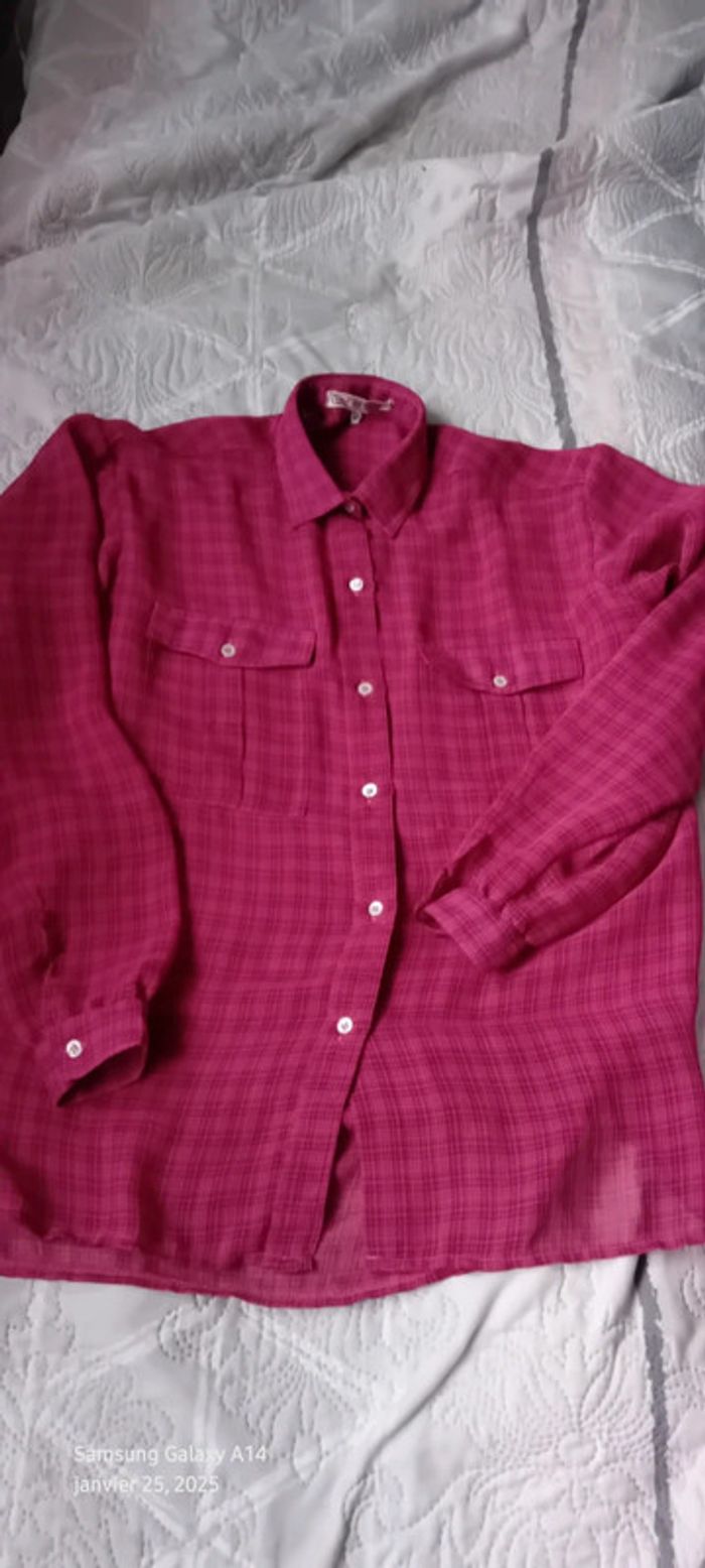 Chemise légère vintage motif carreaux avec poches fuschia femme 40 Line de Raux Paris - photo numéro 5