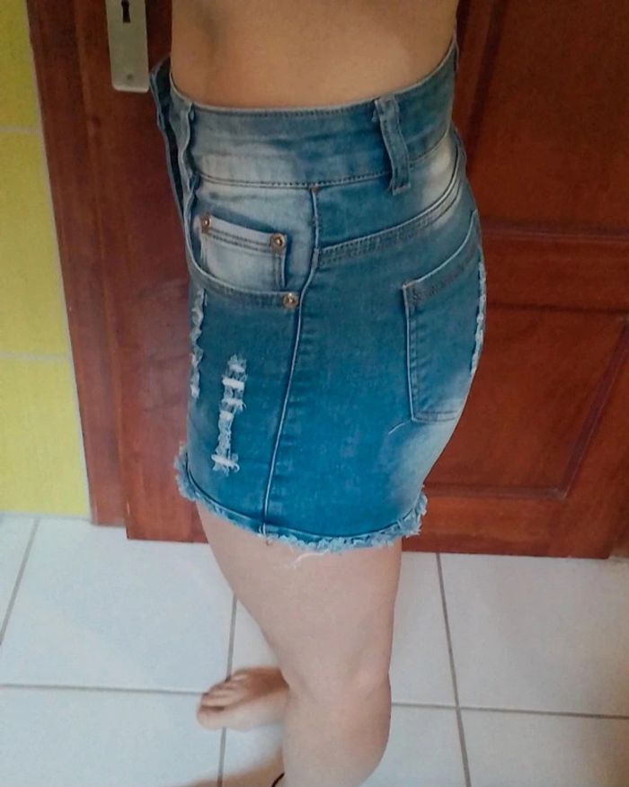 Short femme en simili jeans bleu - photo numéro 7