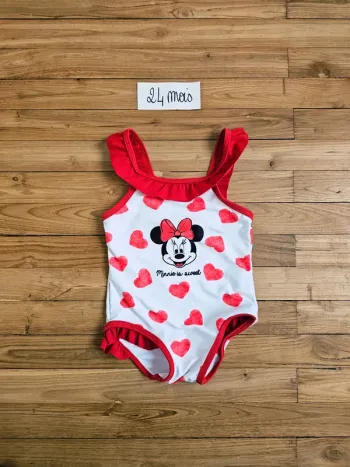 Maillot de bain à bretelles Minnie blanc et rouge bébé fille 18 mois