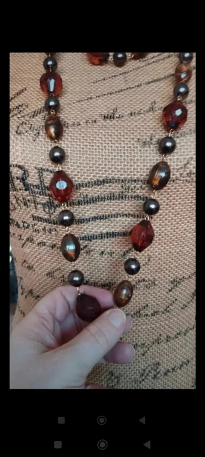 Collier perles fantaisie marron femme - photo numéro 4