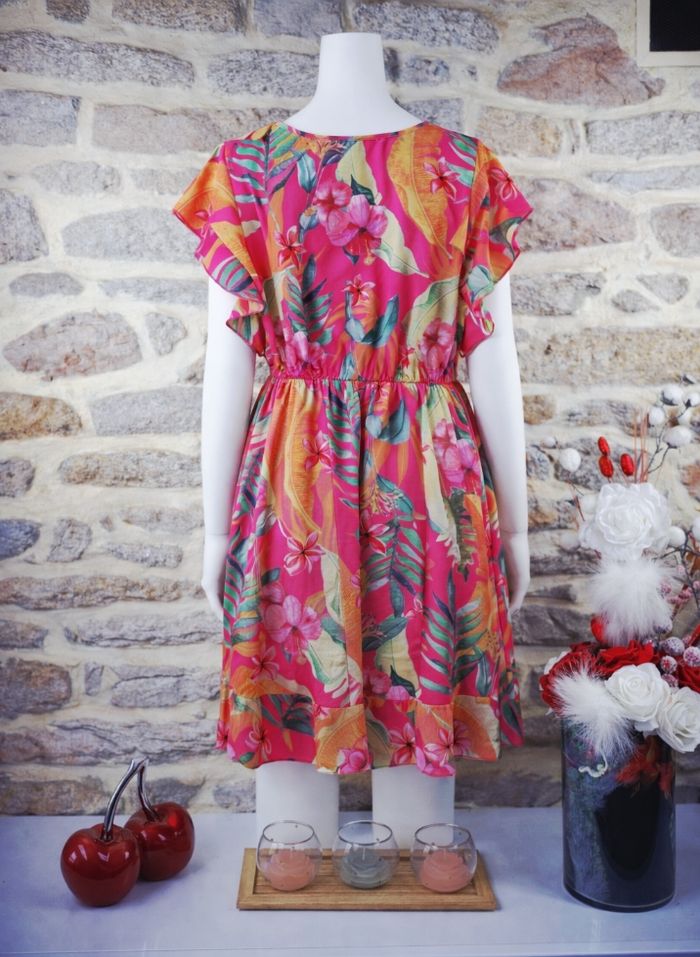 Robe babydoll flashy rose fuchsia à imprimé tropical exotique multicolore Femme taille 54 marque Missguided 🌺 - photo numéro 2
