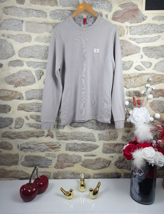 Sweat gris beige taupe gaufré Homme/ Ado taille L marque Calvin Klein 🎸 - photo numéro 3