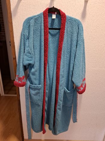 Joli peignoir de bain mixte INCM bicolore bleu/bordeaux M très bon état