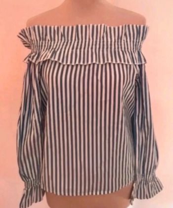 Blouse à manches longues, bleue et blanche, Boohoo