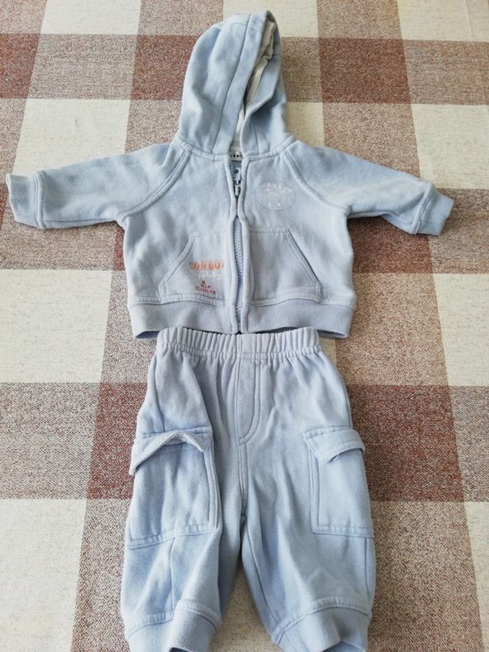 Jogging sweat à capuche zip et pantalon bleu 1 mois