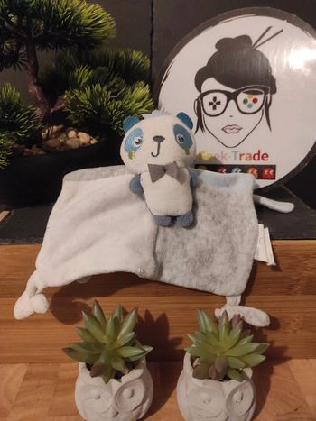 Doudou Knuffel Plush Ours Panda Bleu Gris Noeud Papillon Siplec #geektradedoudou