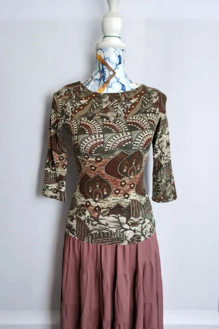 Top Xanaka à motifs ethniques, taille S, allure bohème chic