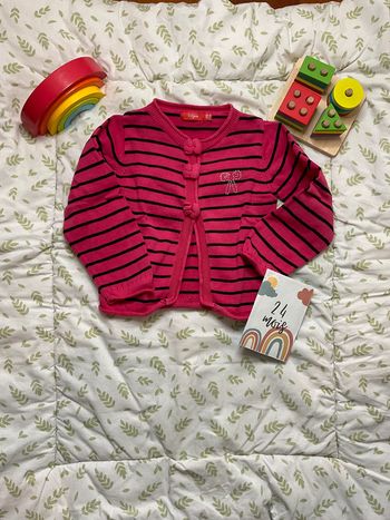 gilet manches longues rose rayé noir 24 mois tissaia